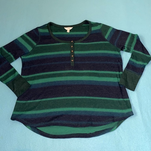 TERRA & SKY henley long sleeve waffle thermal pullover green blue top size 14W - Picture 4 of 13